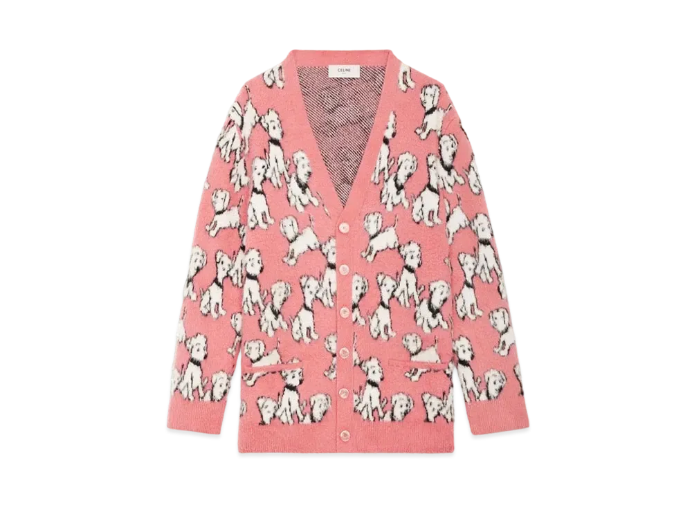 CELINE Artist Jacquard Cardigan In Brushed Cotton "Bright Pink"