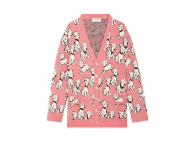 CELINE Artist Jacquard Cardigan In Brushed Cotton "Bright Pink"