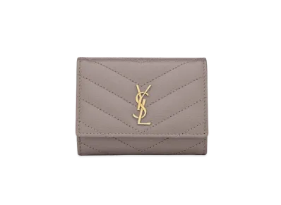 SAINT LAURENT Key Case In Grain De Poudre Embossed Leather "Fog"