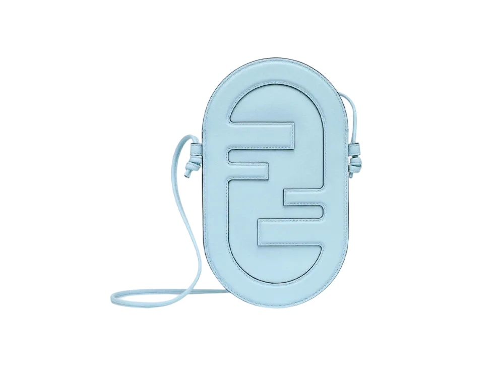 FENDI Mobile Phone Porch Leather Slim Clutch "Light Blue"