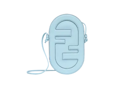 FENDI Mobile Phone Porch Leather Slim Clutch "Light Blue"