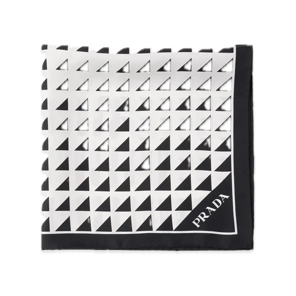 PRADA Printed Silk Twill Scarf 55 x 55 "Black/White"