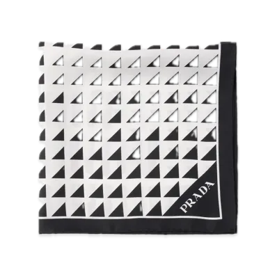 PRADA Printed Silk Twill Scarf 55 x 55 "Black/White"