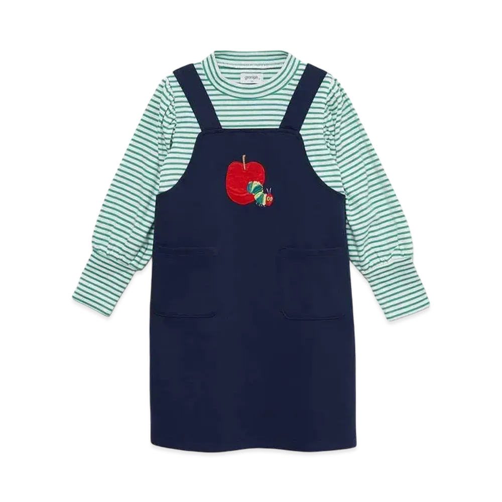 graniph x Eric Carle Red Apple Embroidery Kids Layered One Piece "Navy"