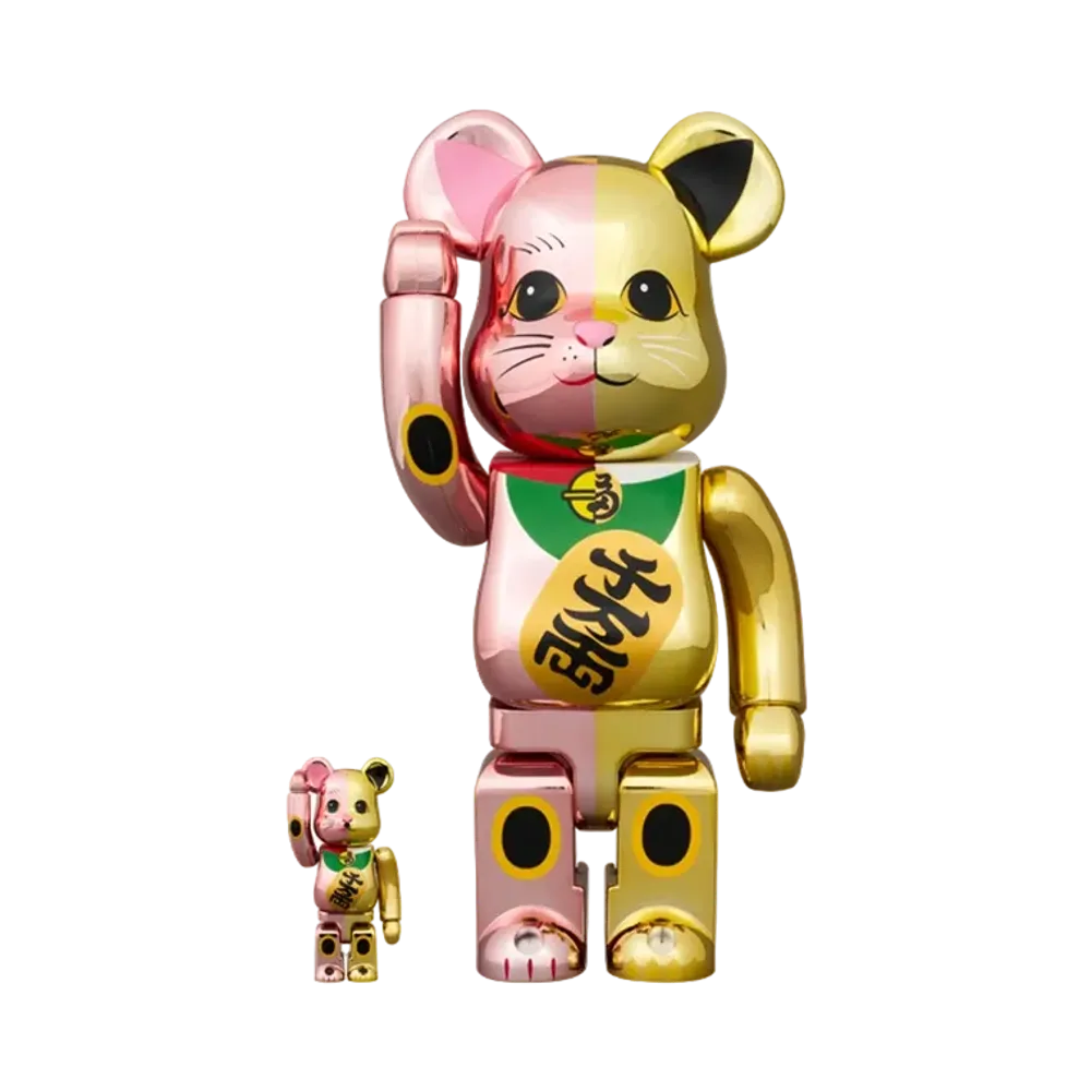 MEDICOM TOY "BEARBRICK" Lucky cat ten million ryo peach gold plating x gold plating 100% & 400%