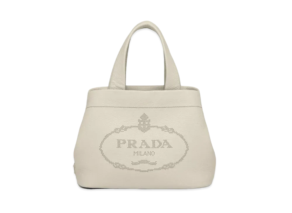 PRADA Small Leather Tote Bag "Chalk White"