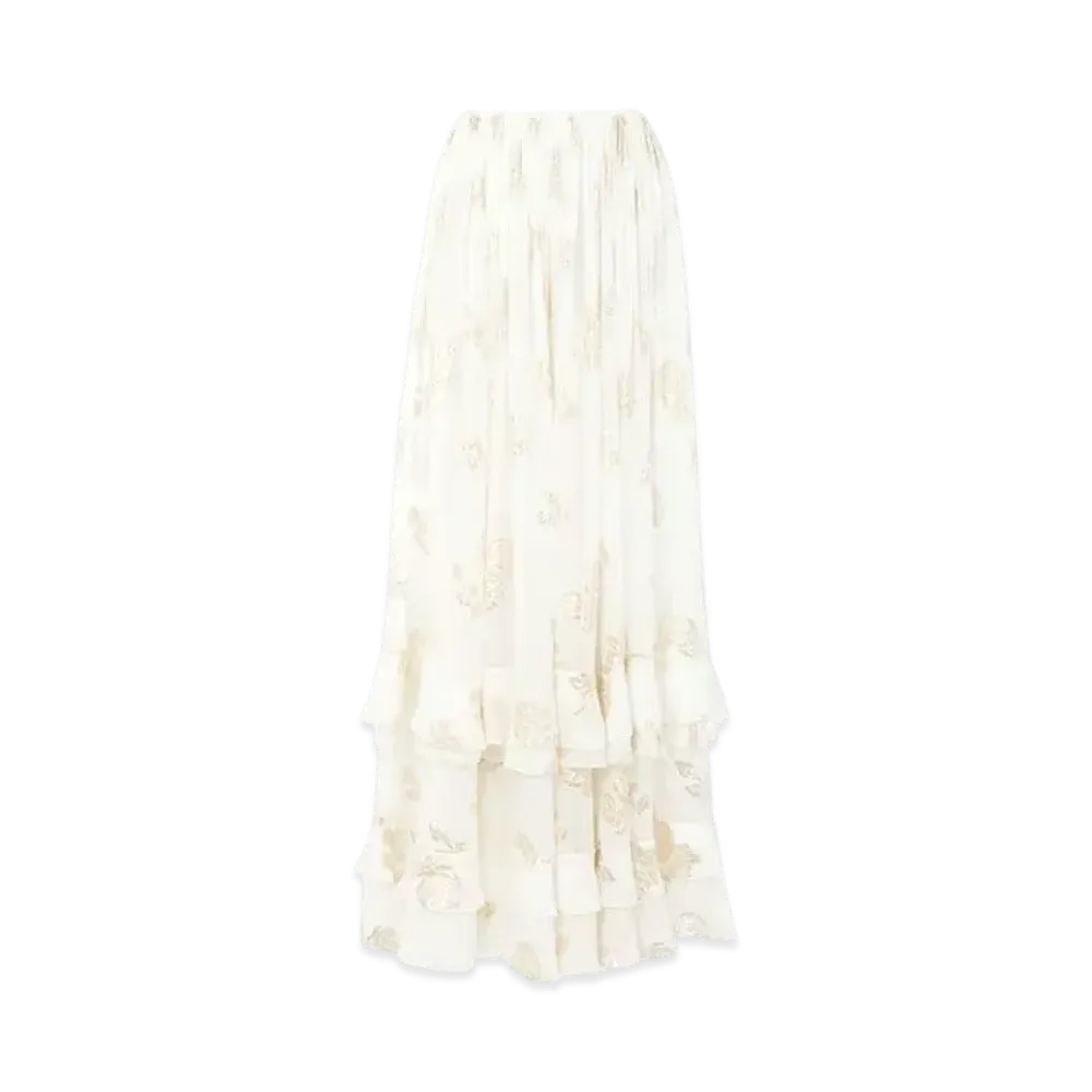 Chloe Fluid Maxi Skirt In Silk Jacquard and Lurex "Coconut Milk"