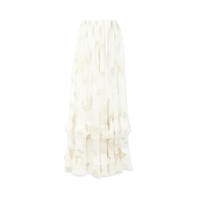 Chloe Fluid Maxi Skirt In Silk Jacquard and Lurex "Coconut Milk"