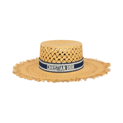Dior Dioriviera Naughtily-D Small Brim Hat Straw with Embroidered Band Navy "Blue/White"