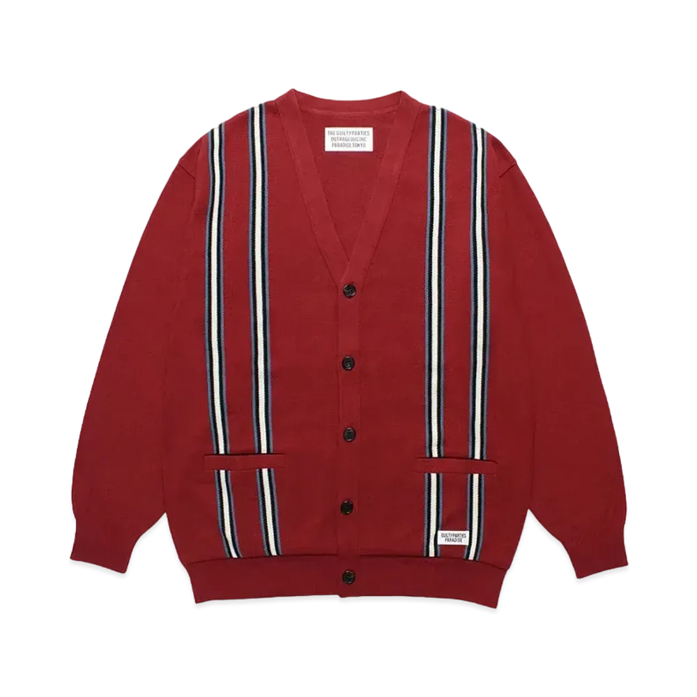 WACKO MARIA Striped Jacquard Knit Cardigan "Red"