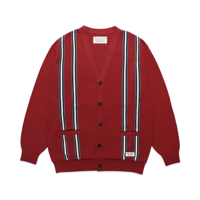 WACKO MARIA Striped Jacquard Knit Cardigan "Red"
