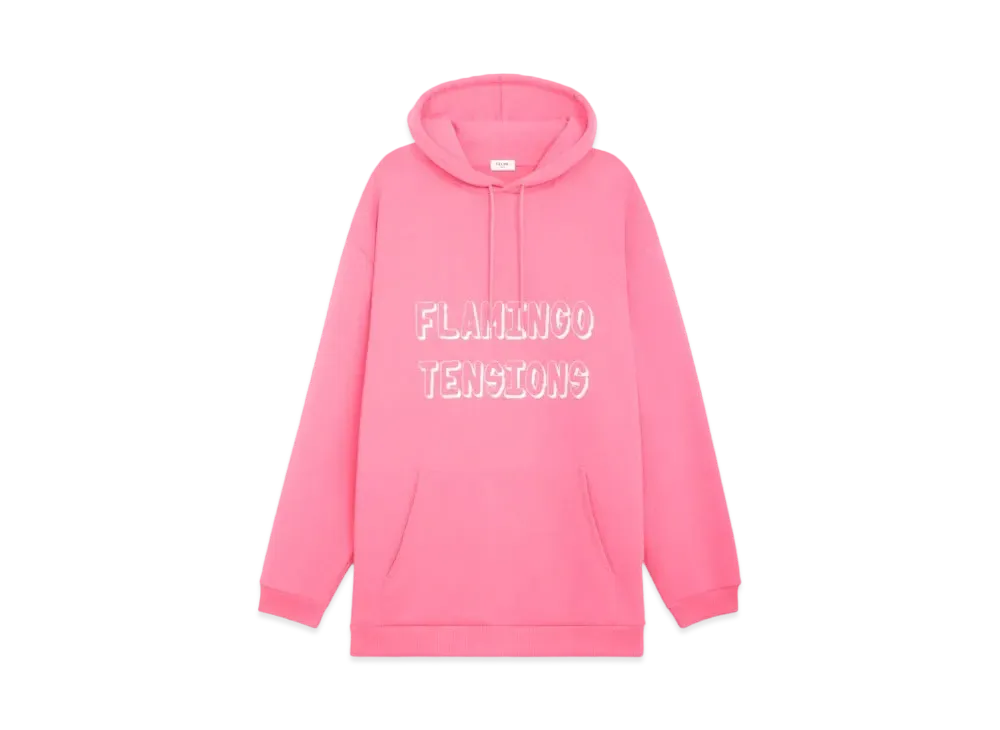 CELINE Hoodie In Cotton Fleece With Artist Print "Pink Flamingo/White"