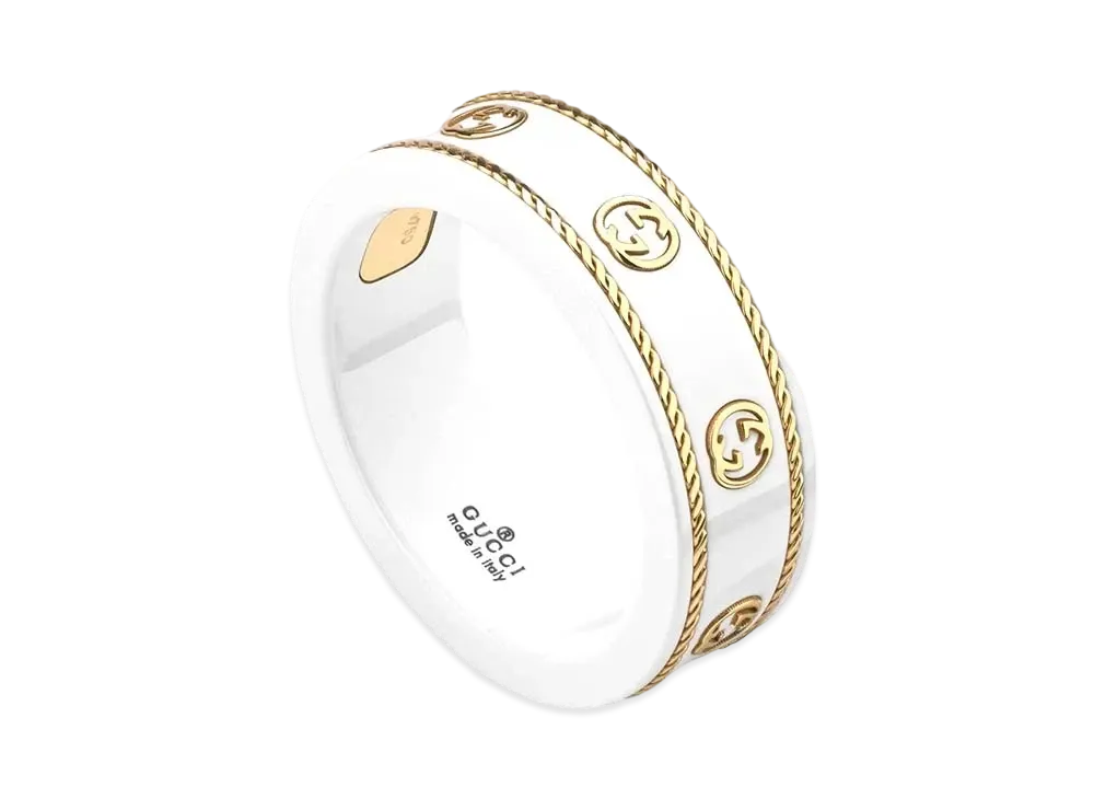 GUCCI Icon Ring With Yellow Gold Interlocking G "White"