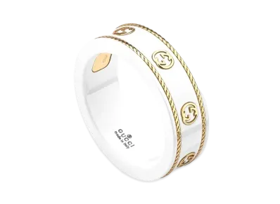 GUCCI Icon Ring With Yellow Gold Interlocking G "White"