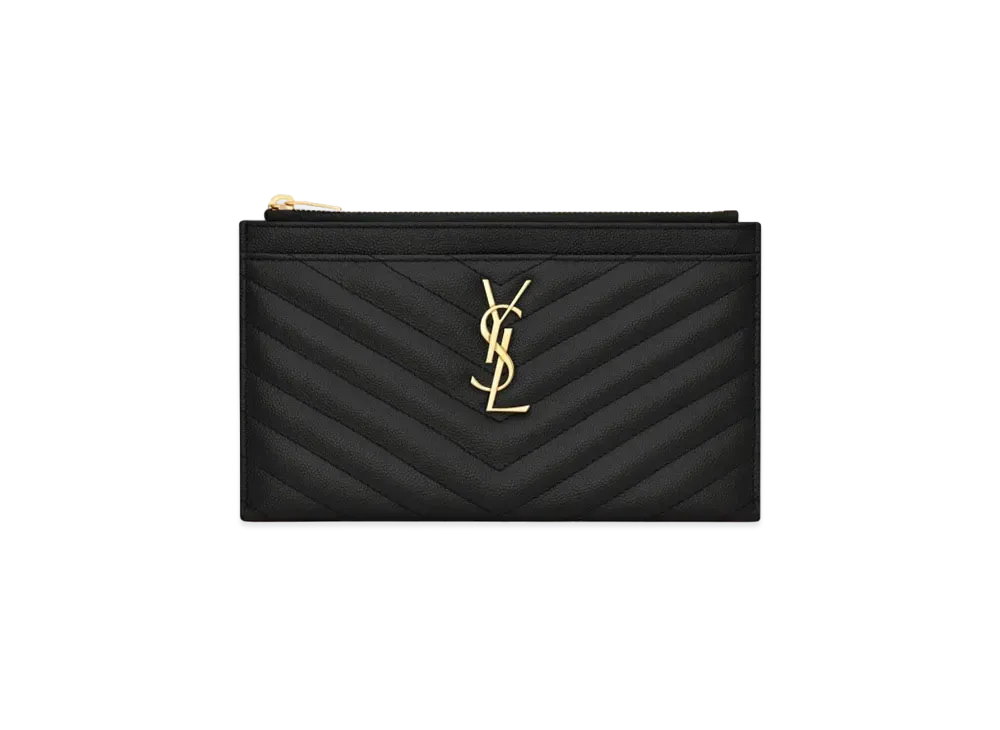 SAINT LAURENT Monogram Bill Pouch In Grain De Poudre Embossed Leather "Black"