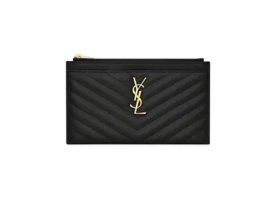 SAINT LAURENT Monogram Bill Pouch In Grain De Poudre Embossed Leather "Black"