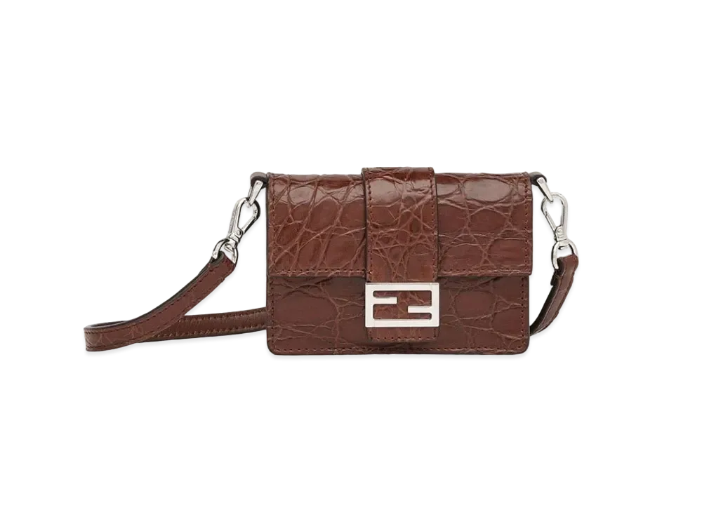 FENDI Micro Flat Baguet Caiman Leather Bag "Brown"