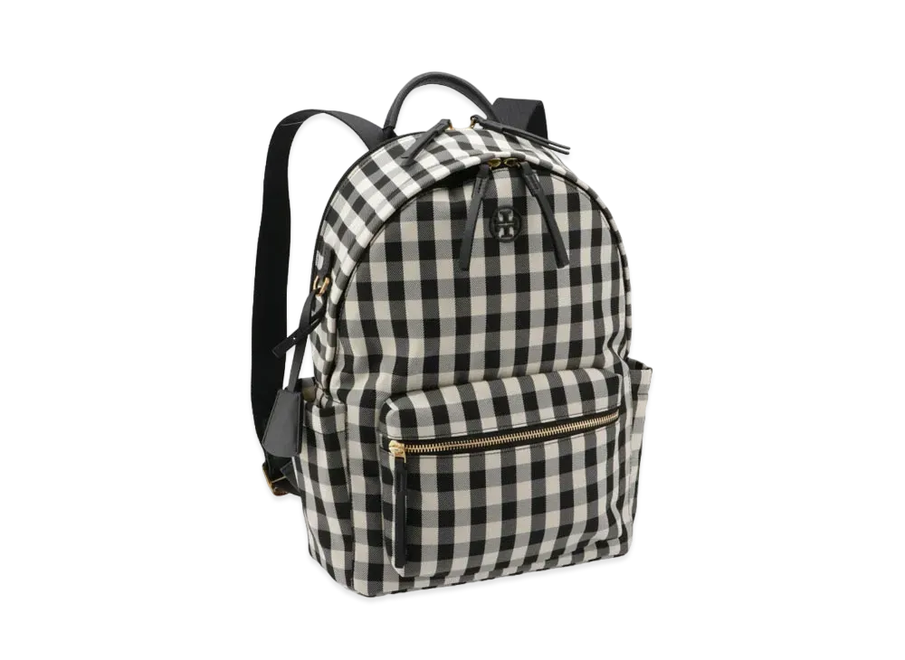 Tory Burch Piper Gingham Zip Backpack "Black/New Ivory Gingham"