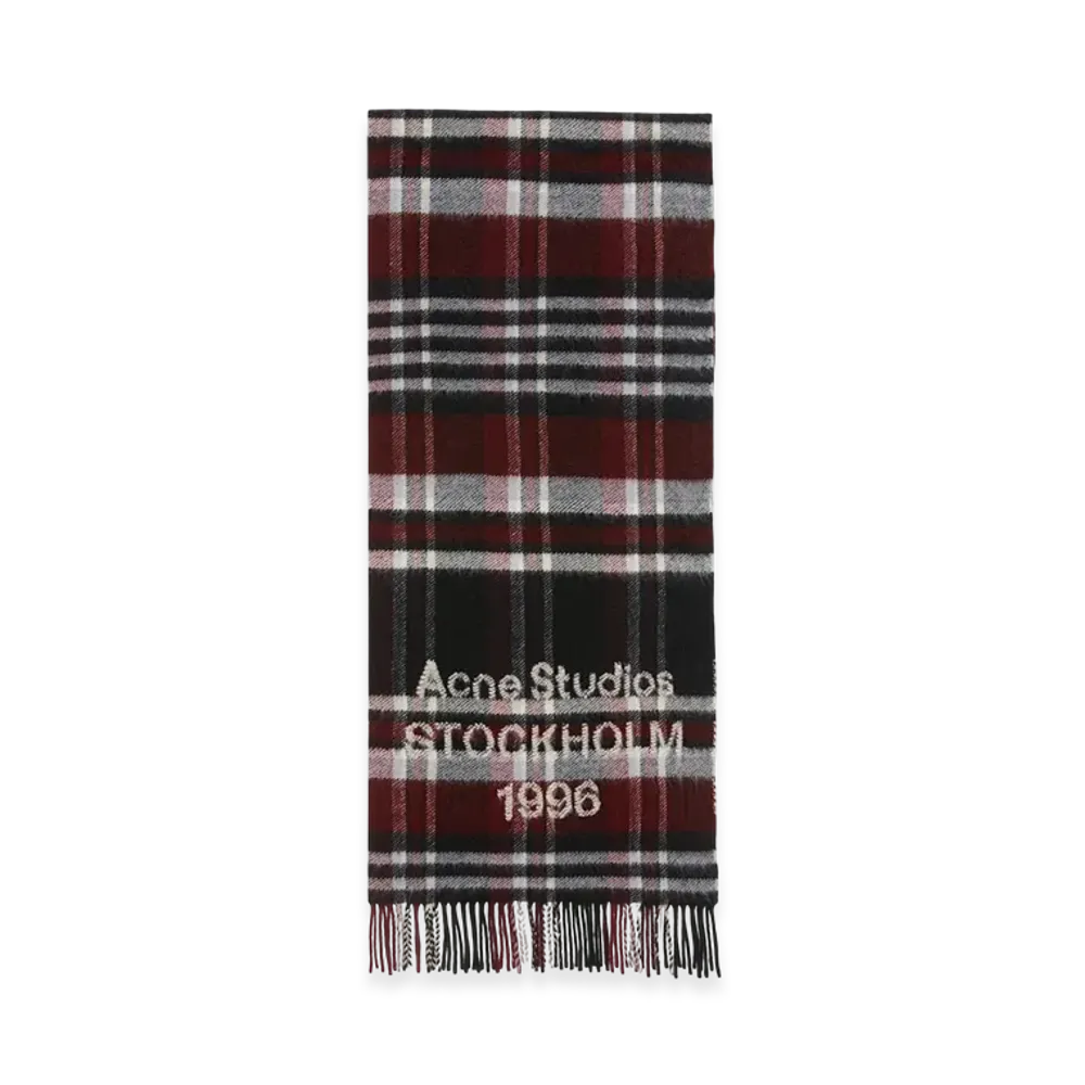 Acne Studios Fringed Logo Scarf "Black/Burgundy"