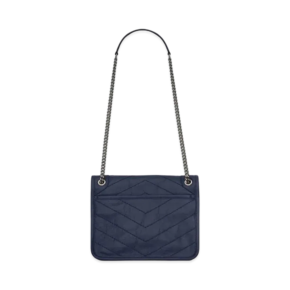 Saint Laurent Niki Baby In Crinkled Vintage Leather "Navy"