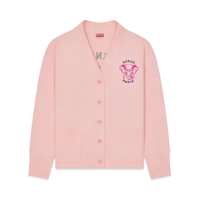 KENZO 'ELEPHANT' Embroidery Sweat Cardigan "Faded Pink"