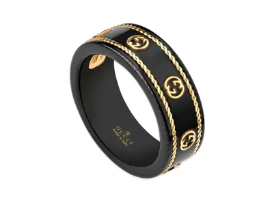 GUCCI Icon Ring With Yellow Gold Interlocking G "Black"