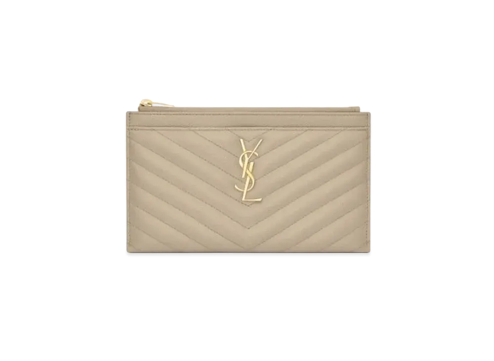 SAINT LAURENT Monogram Bill Pouch In Grain De Poudre Embossed Leather "Vintage White"