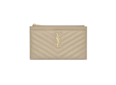 SAINT LAURENT Monogram Bill Pouch In Grain De Poudre Embossed Leather "Vintage White"