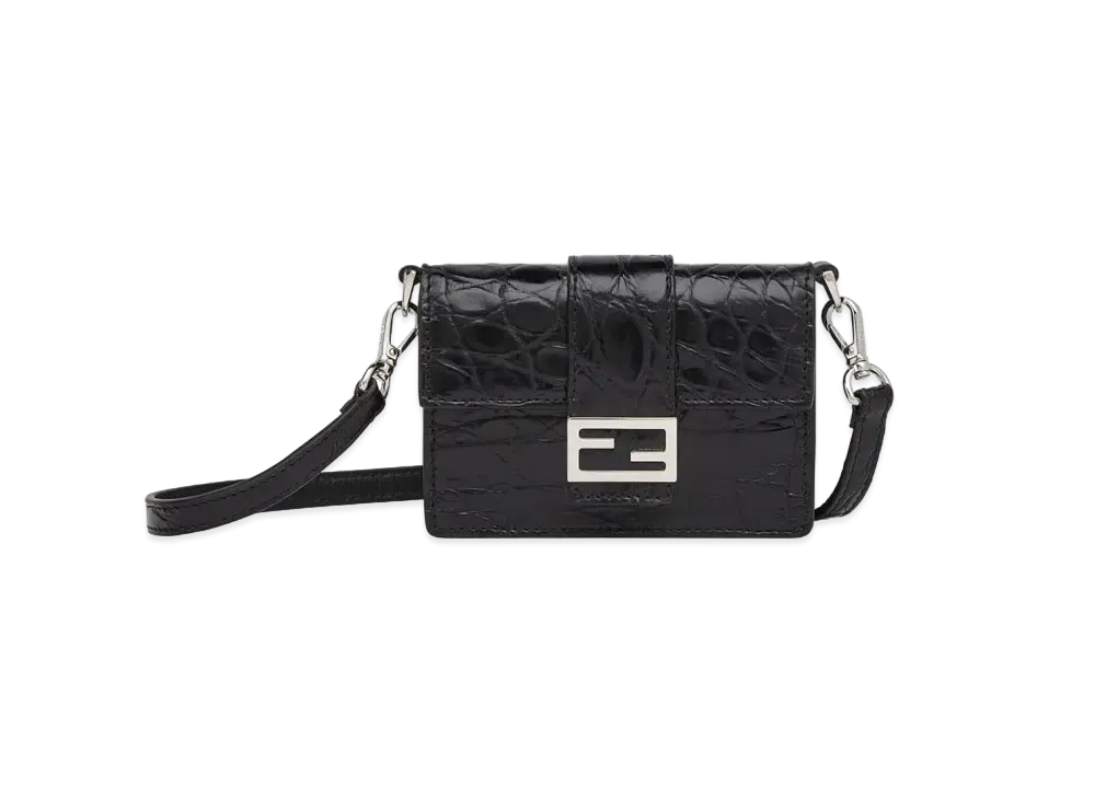 FENDI Micro Flat Baguet Caiman Leather Bag "Black"