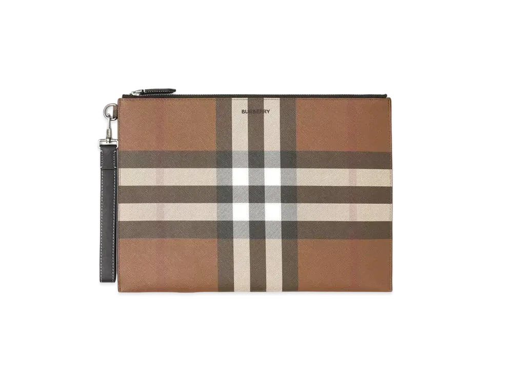 Burberry Large Check Zip Pouch "Dark Barch Brown"