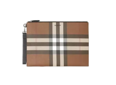Burberry Large Check Zip Pouch "Dark Barch Brown"