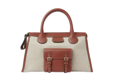 Chloe Medium Edith Day Bag In Cotton Canvas & Buffalo Leather "Brown"
