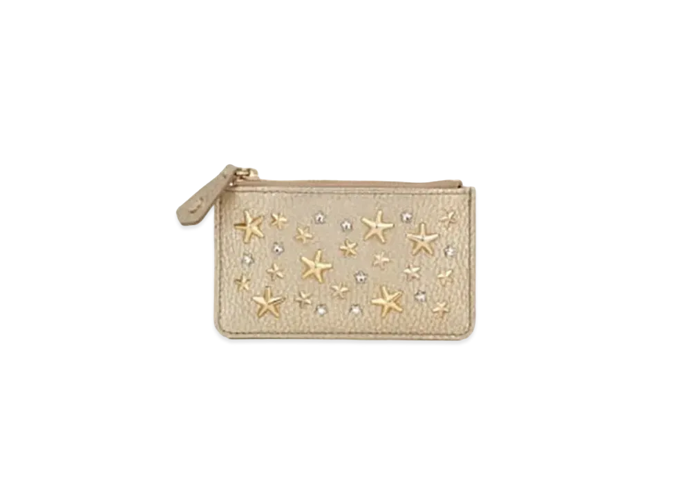 Jimmy Choo Nancy Washed Deerskin Leather Key Case With Crystal Star Studs "Gold"