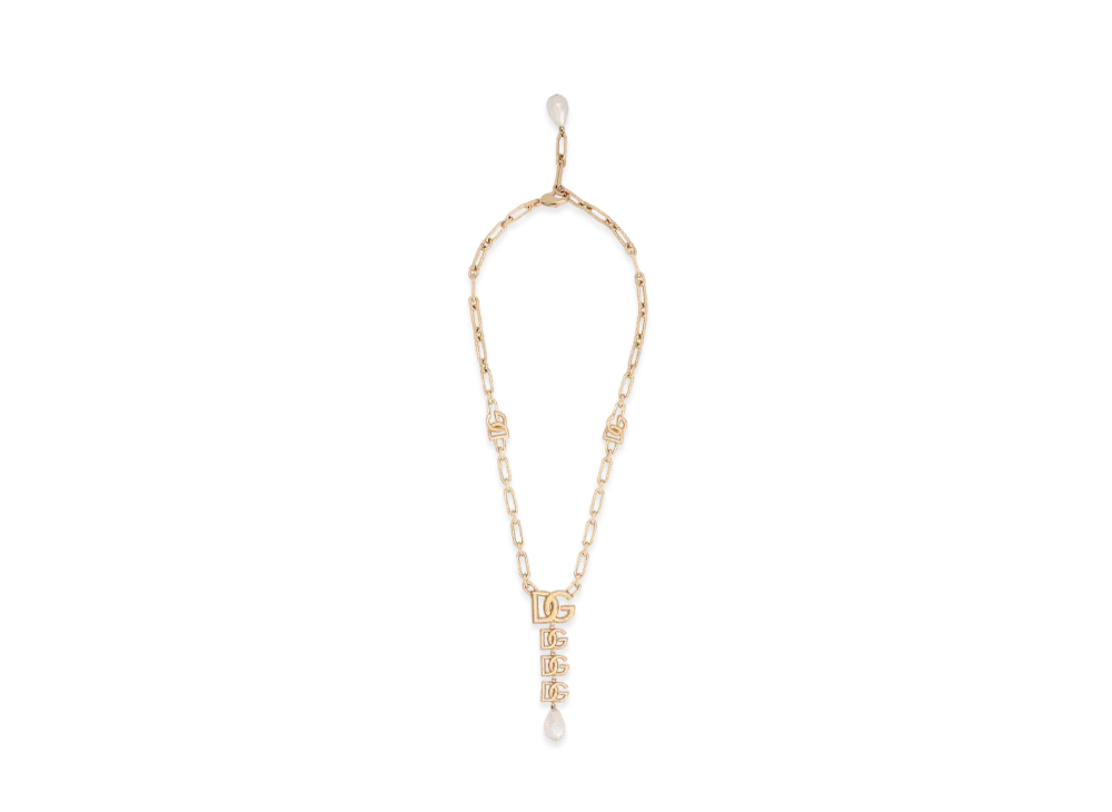 Dolce&Gabbana Necklace With DG Logo Pendant and Pearl Embellishment "Gold"