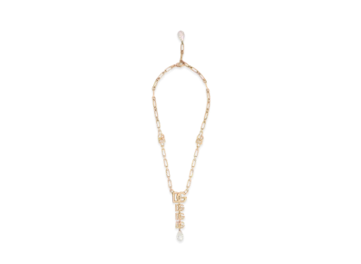 Dolce&Gabbana Necklace With DG Logo Pendant and Pearl Embellishment "Gold"