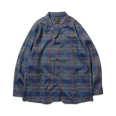 BEAMS 4B Cuffs Jacket Mesh Plaid "Blue"