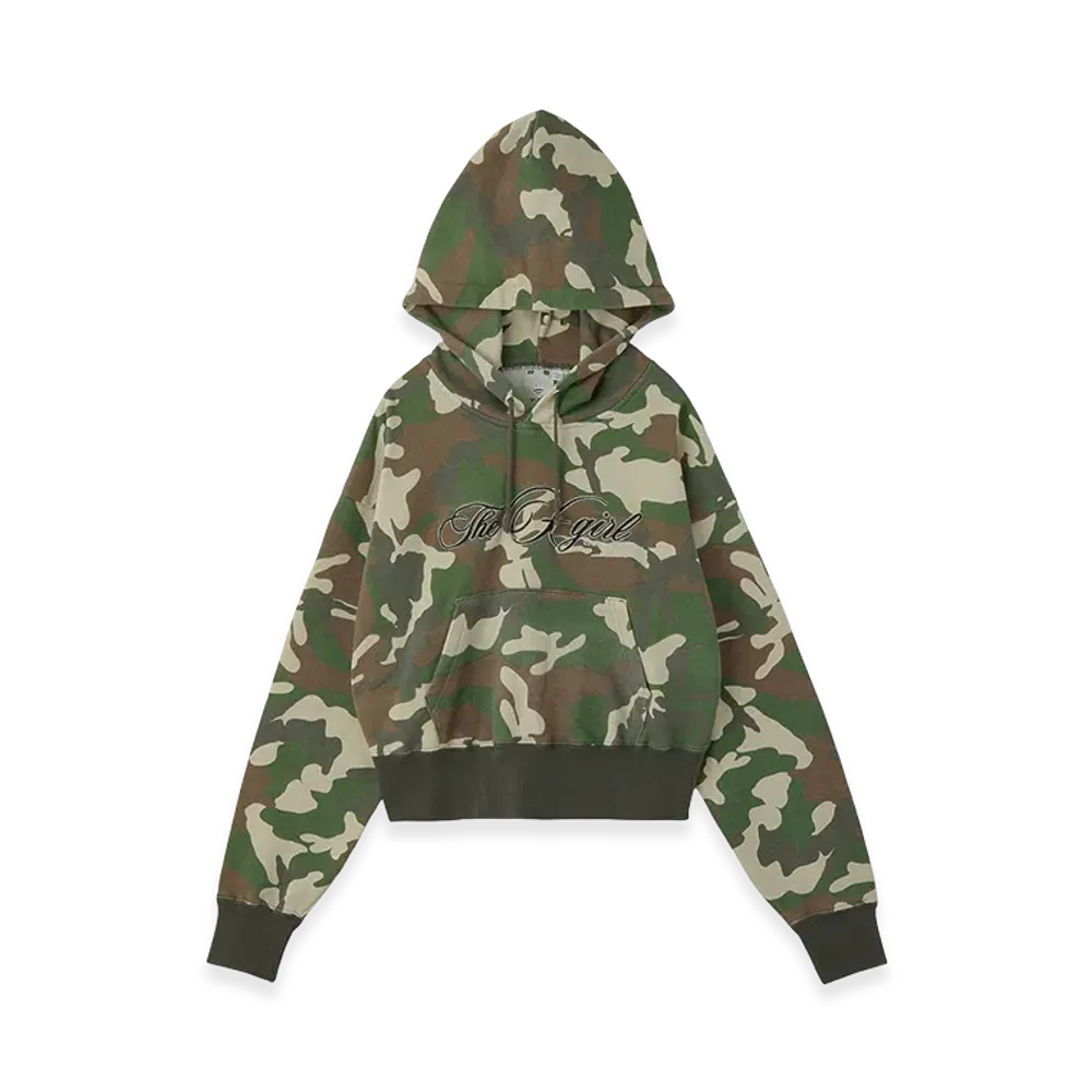 X-Girl Women's Cursive Logo Embroidery Compact Sweat Hoodie "Camo"