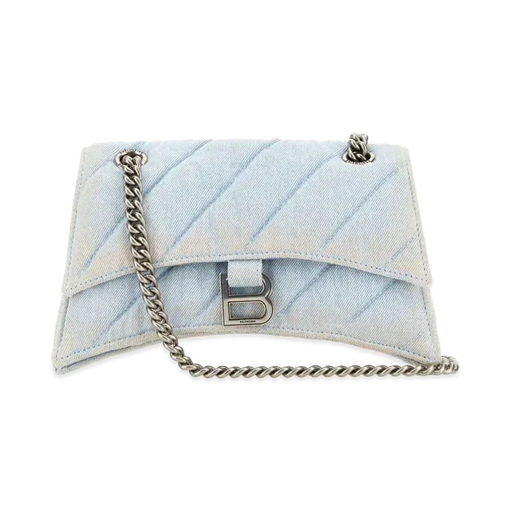 BALENCIAGA Women's Denim Crush S Shoulder Bag "Light Blue"