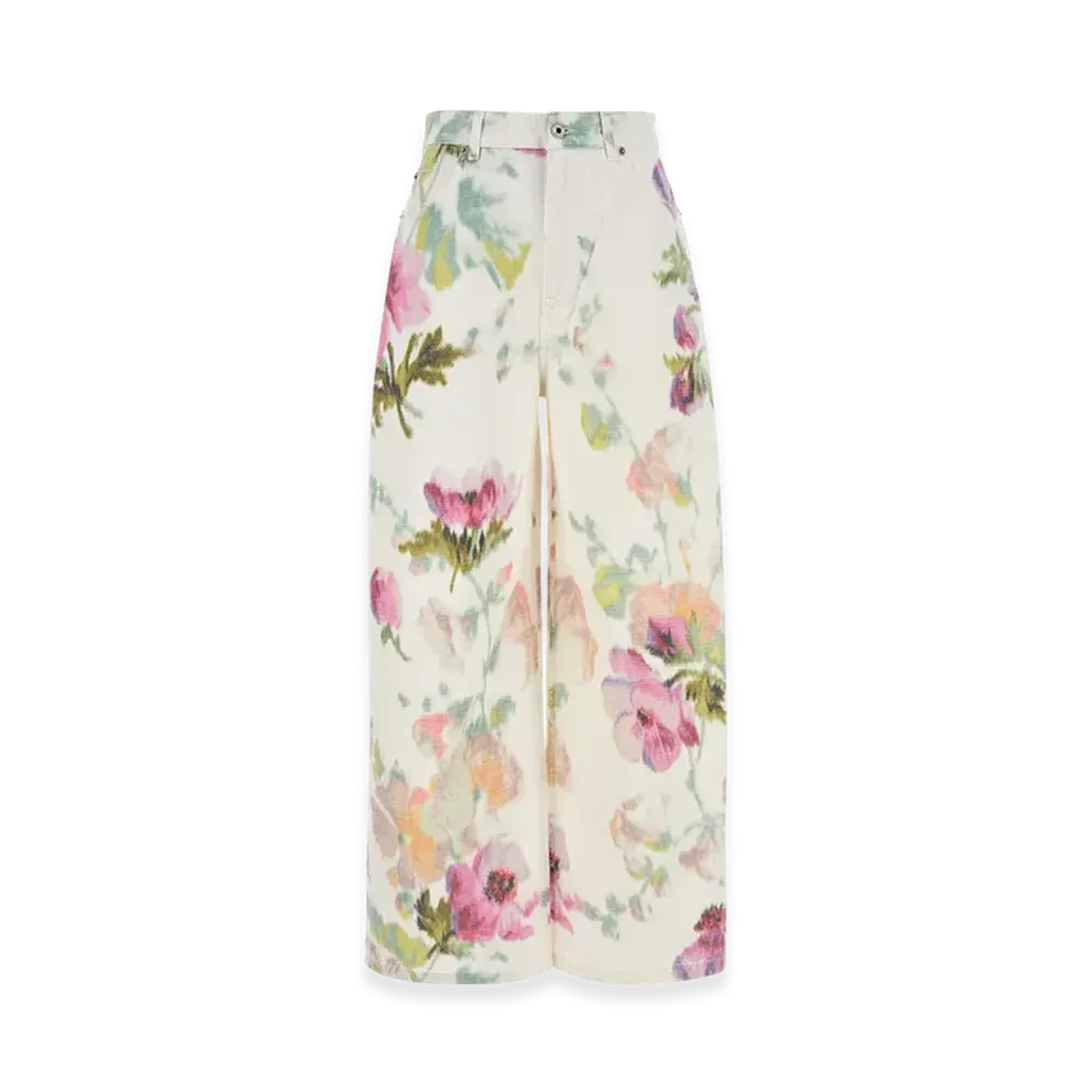 LOEWE Women's Printed Denim Wide-Leg Jeans "White/Pink"