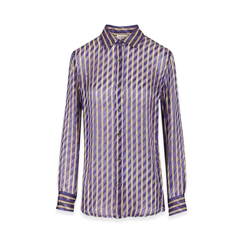 DRIES VAN NOTEN Women's Striped Dvor Satin Shirt "Purple"