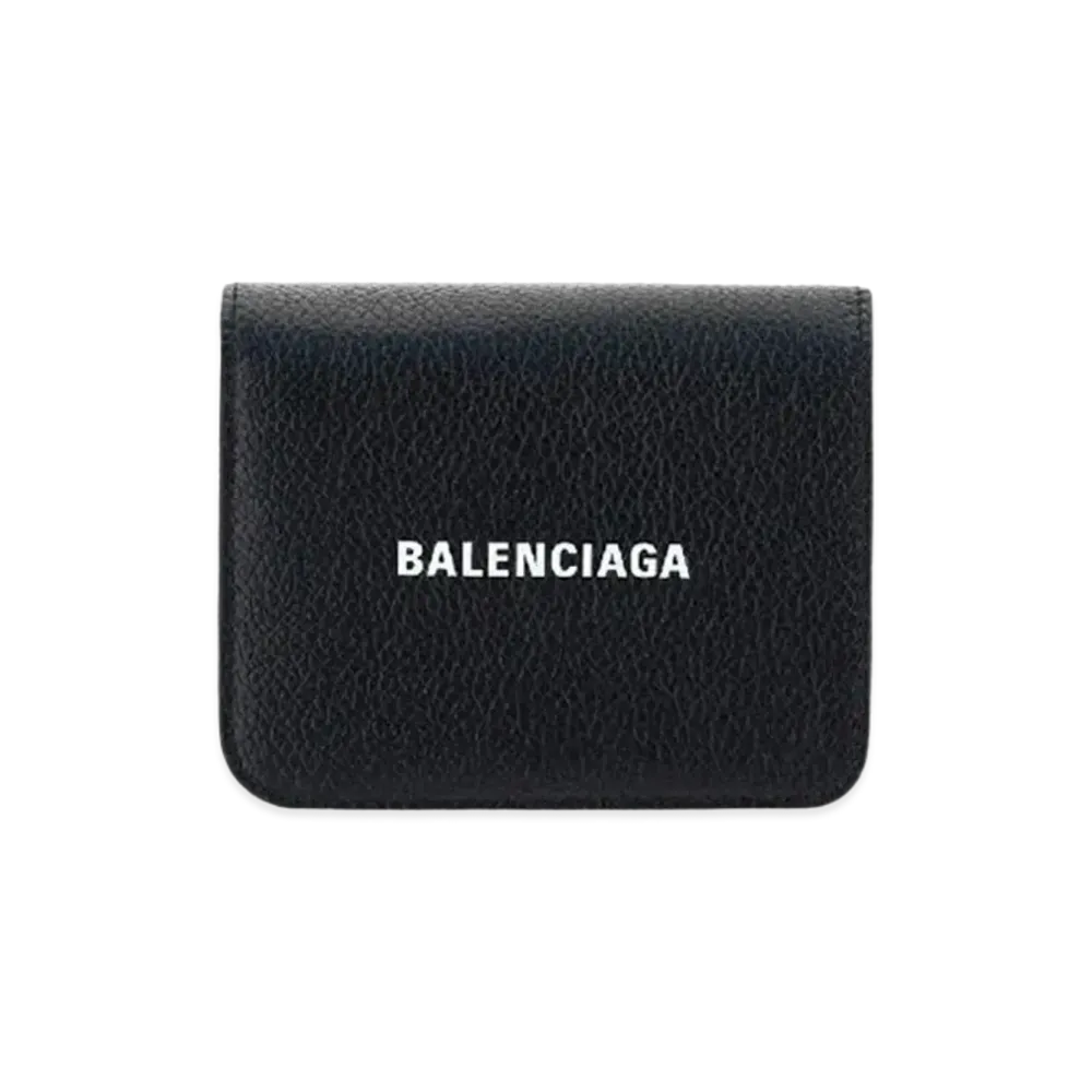 BALENCIAGA Cash Bi-Fold Card Holder Grained Calfskin "Black"