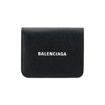 BALENCIAGA Cash Bi-Fold Card Holder Grained Calfskin "Black"