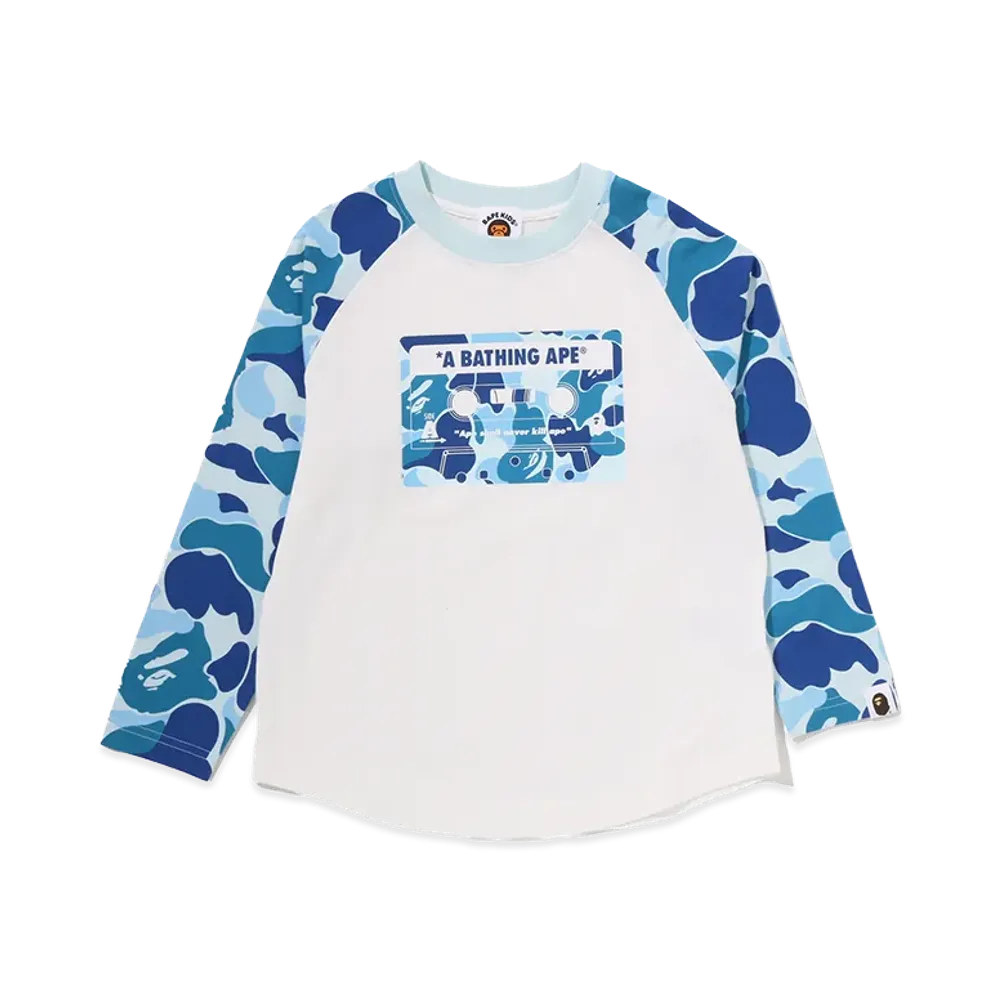 A BATHING APE Kids ABC Camo Cassette Tape Raglan LS Tee "Blue"