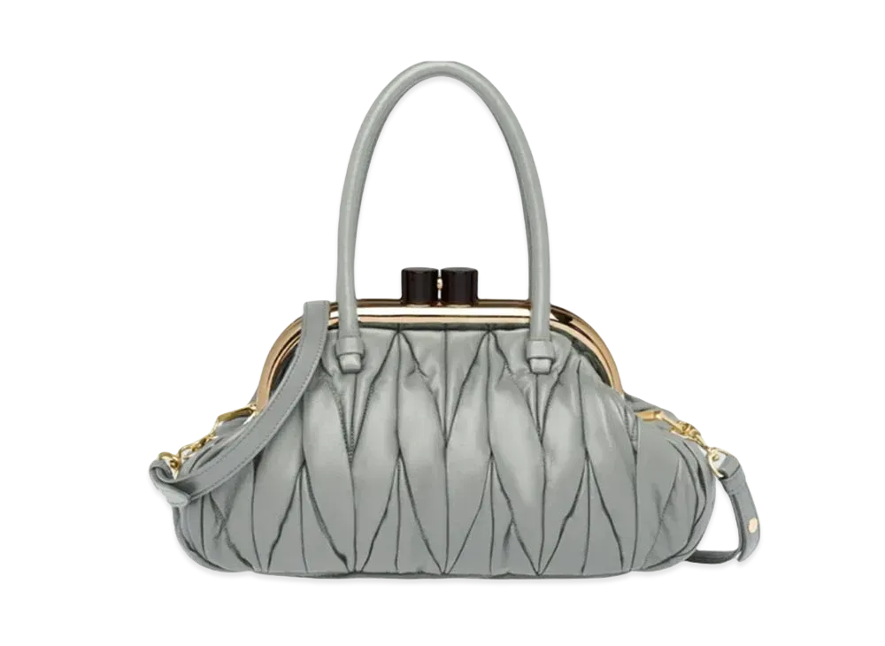 MIU MIU Miu Bell Nappa Leather Handbag "Light Gray"