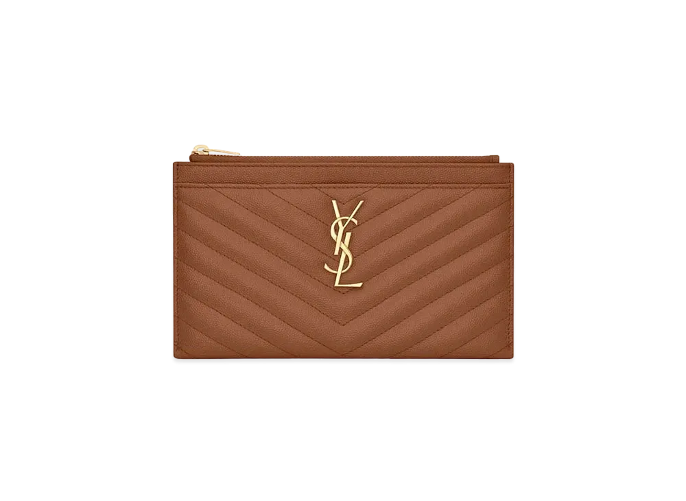 SAINT LAURENT Monogram Bill Pouch In Grain De Poudre Embossed Leather "Dark Natural"