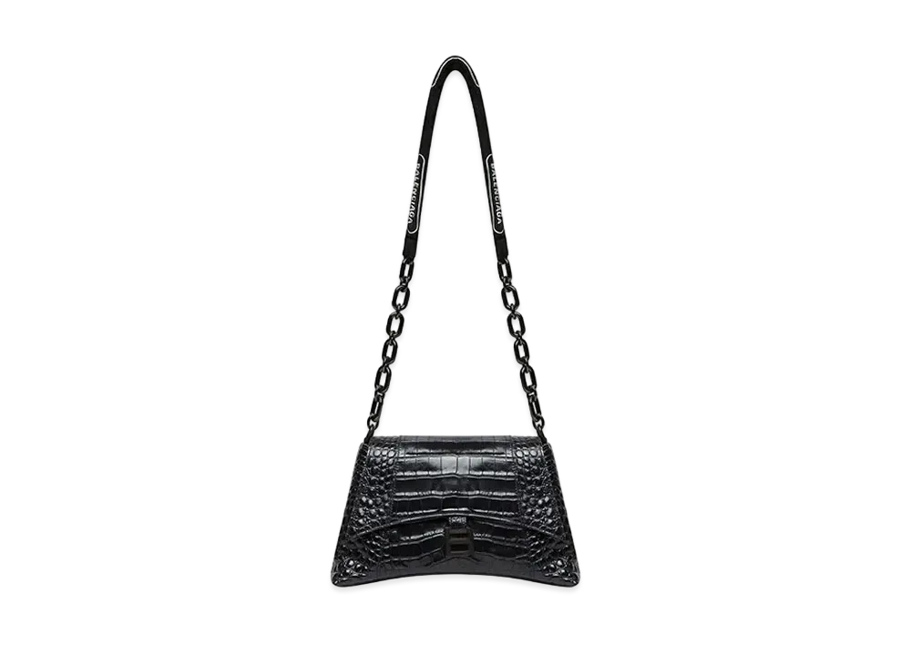 BALENCIAGA Downtown Small Shoulder Bag With Chain Crocodile Embossed "Black"