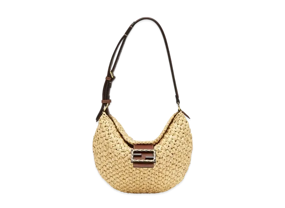 FENDI Small Croissant Woven Straw Bag