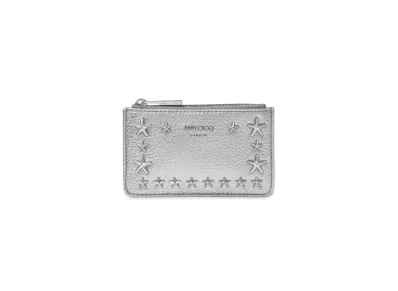 Jimmy Choo Nancy Metaric Soft Grainy Calf Leather Key Case With Stars Studs "Gunmetal"