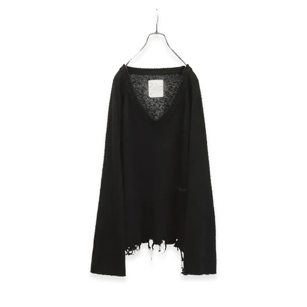 ANCELLM Damage Silk Uvneck Knit "Black"
