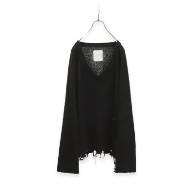 ANCELLM Damage Silk Uvneck Knit "Black"